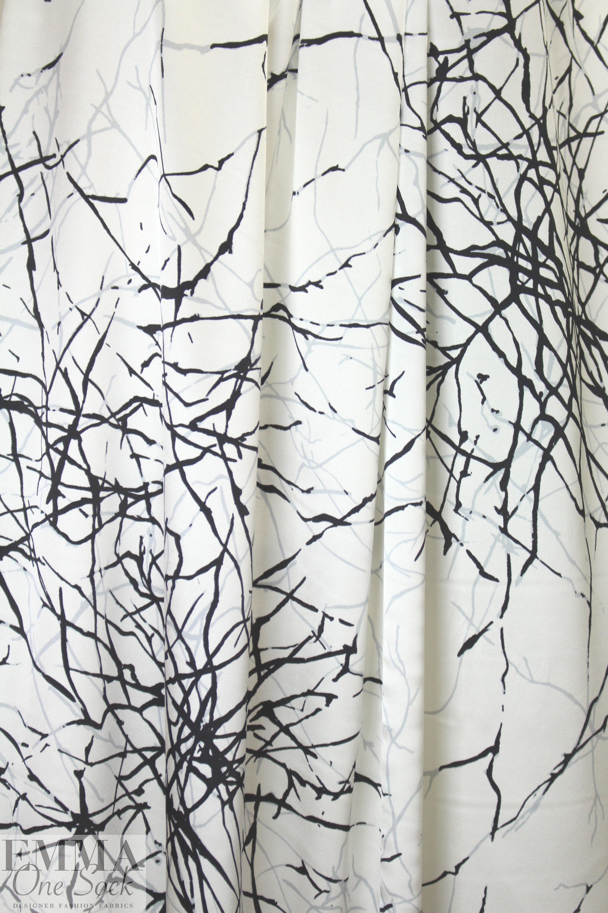 Whit silk stretch charmeuse - 'winter branches'