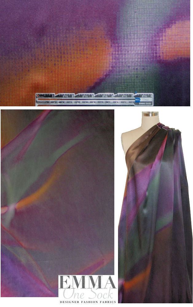 NY designer smokey jewel tones panel silk charmeuse