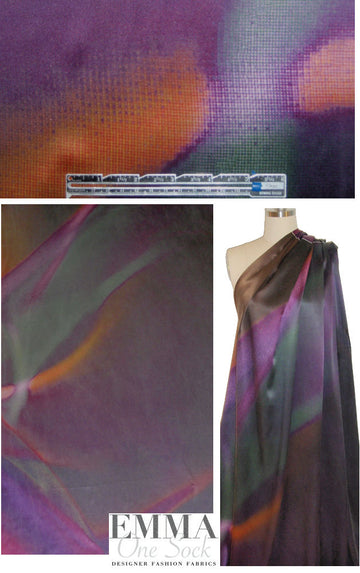 NY designer smokey jewel tones panel silk charmeuse