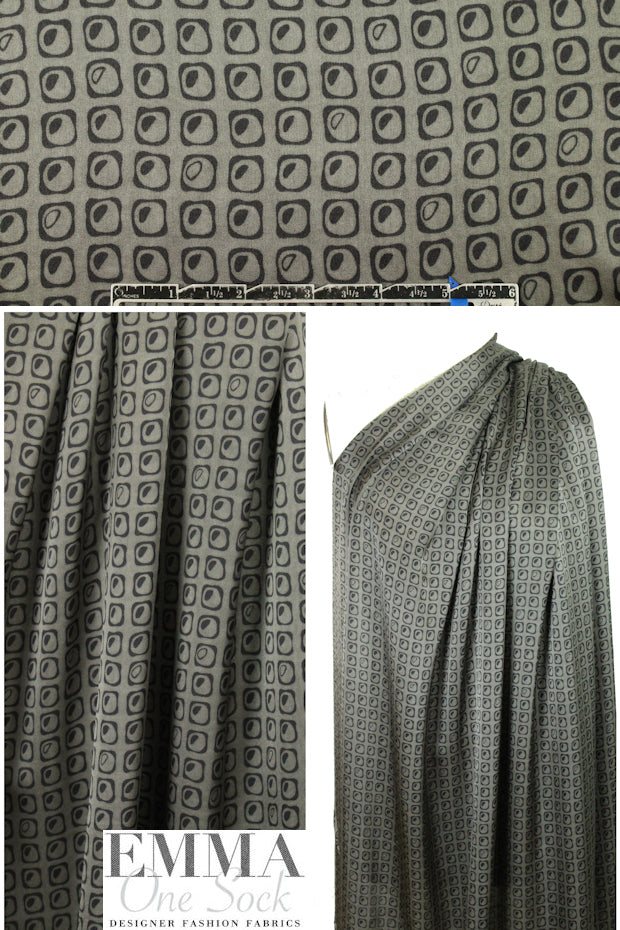 Italian black/gray graphic silk charmeuse 2.875 yds