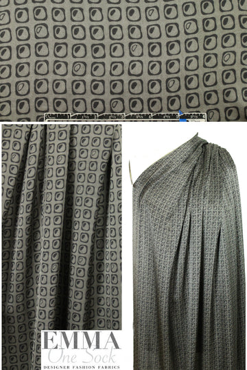 Italian black/gray graphic silk charmeuse 2.875 yds