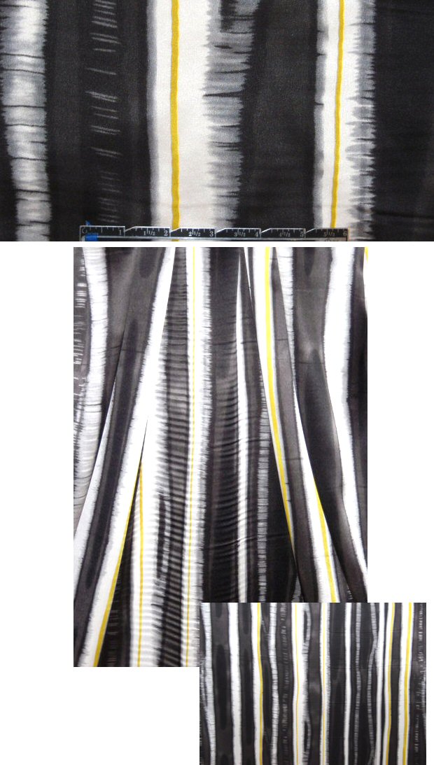 NY designer black/yellow/white stripe silk charmeuse
