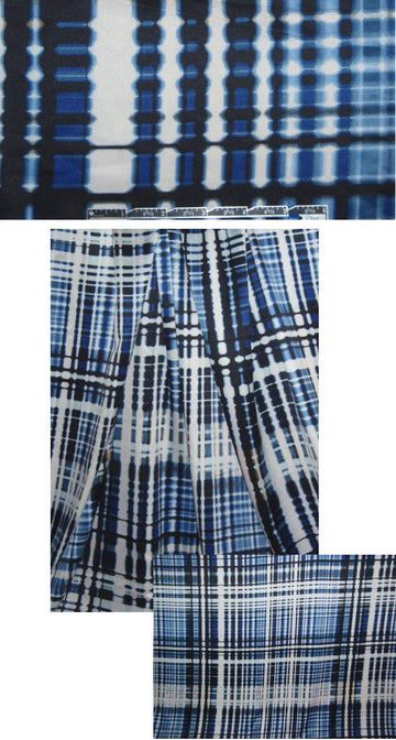 NY designer blues techno grid poly charmeuse 1.33 yd