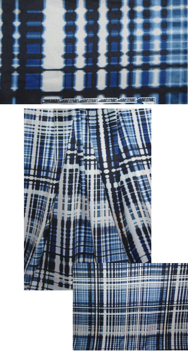NY designer blues techno grid poly charmeuse 1.375 yd