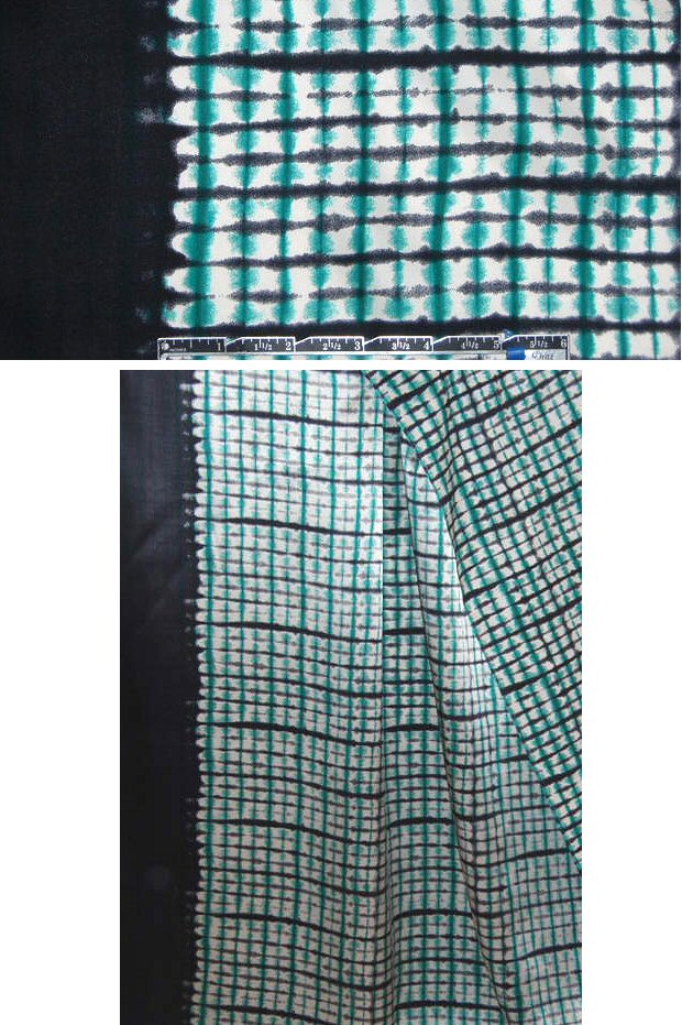 NY designer teal/black grid border silk charmeuse