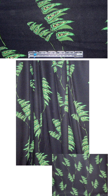 NY designer crepe back satin - green leaf design