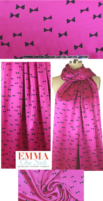 NY designer fuchsia with bowties silk charmeuse