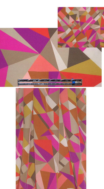 fuschia/coral/khaki graphic silk charmeuse