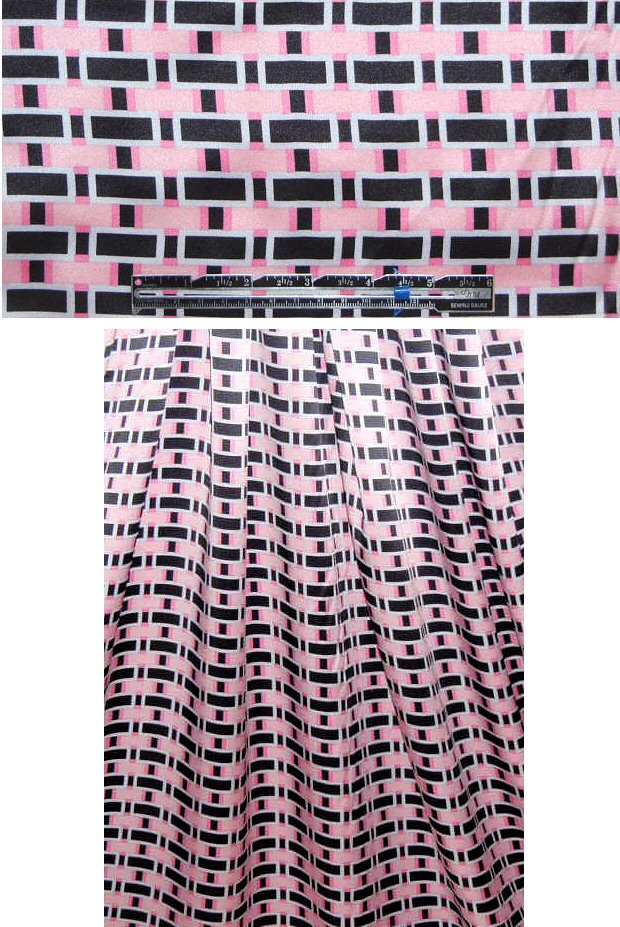 NY designer pink/black techno plaid silk charmeuse 1.125 yds