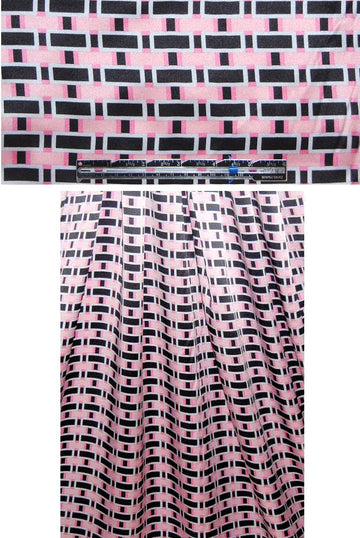 NY designer pink/black techno plaid silk charmeuse 1.125 yds