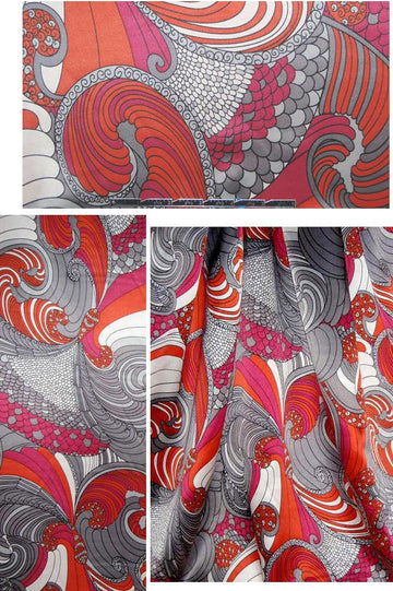 Italian mod deco plume design silk charmeuse 2.33 yds