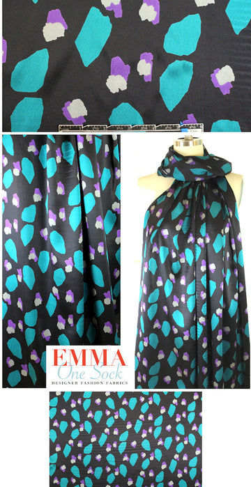 NY designer black with shapes silk charmeuse 2.125 yd