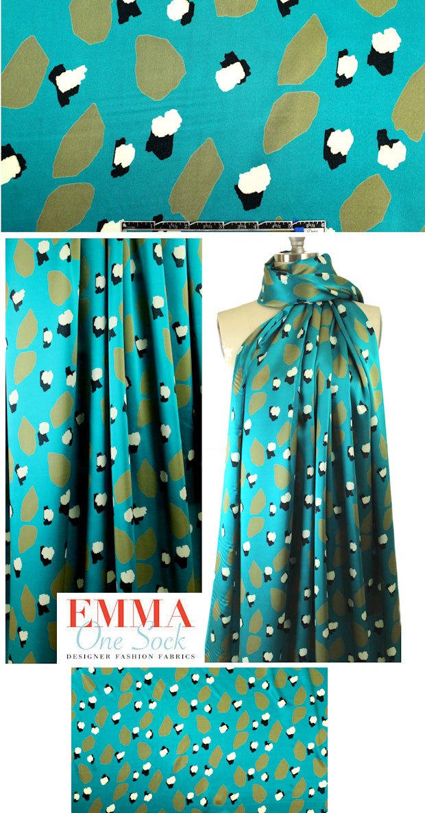 NY designer teal with shapes silk charmeuse