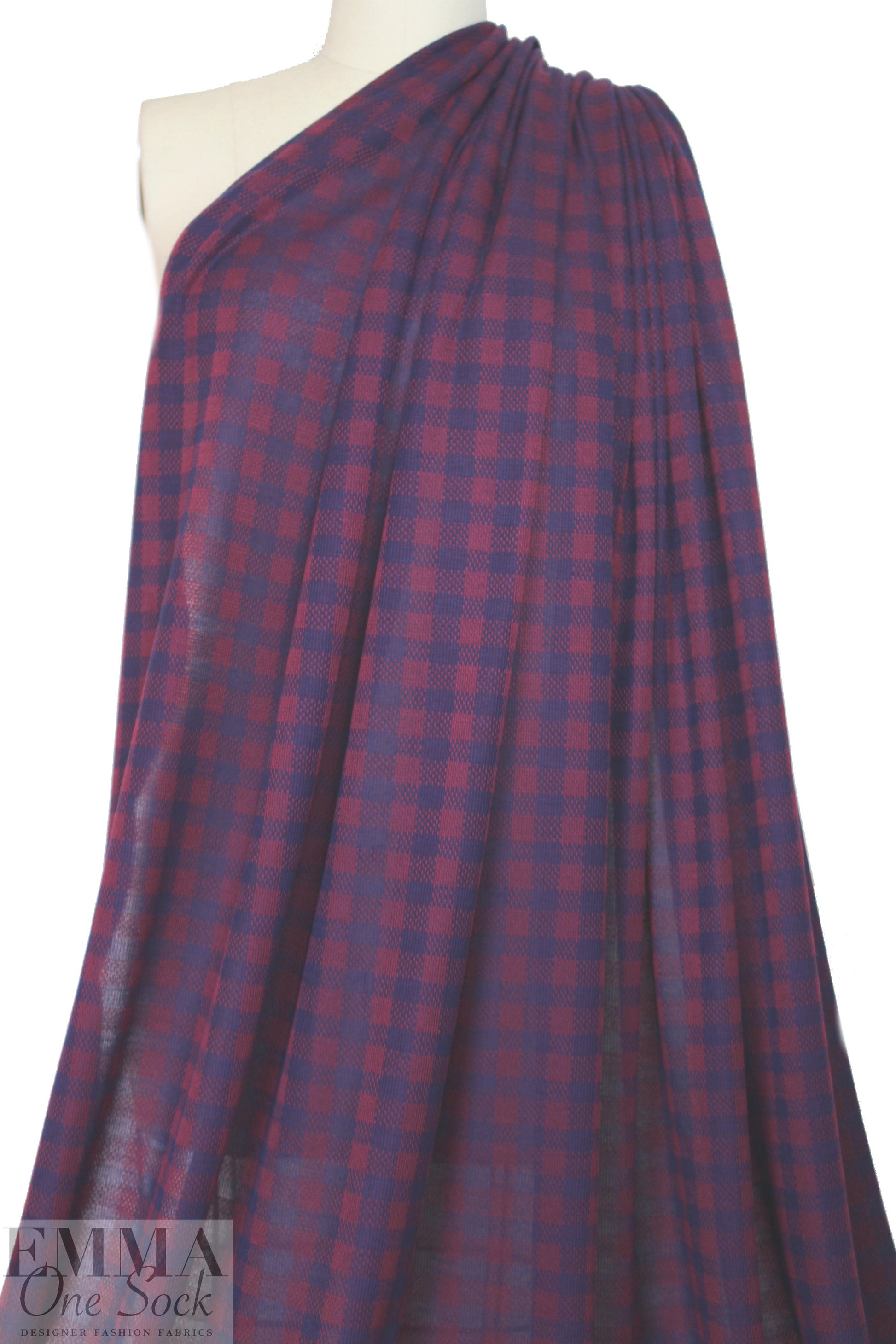 NY designer checkered plaid yarn dyed knit - brick/navy