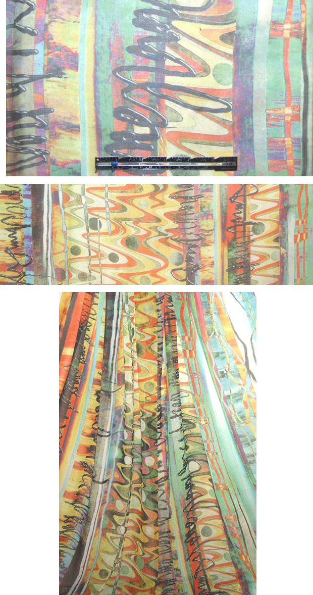 bittersweet/spruce digital abstract poly chiffon 1.125 yds