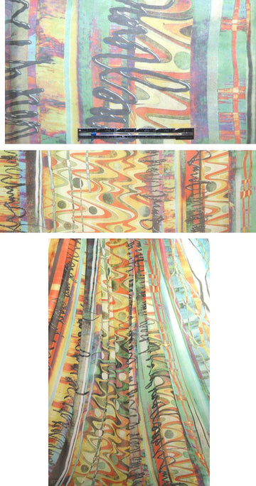 bittersweet/spruce digital abstract poly chiffon 1.125 yds