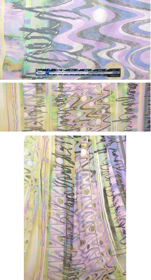 lilac/lime digital abstract poly chiffon 1.375 yds