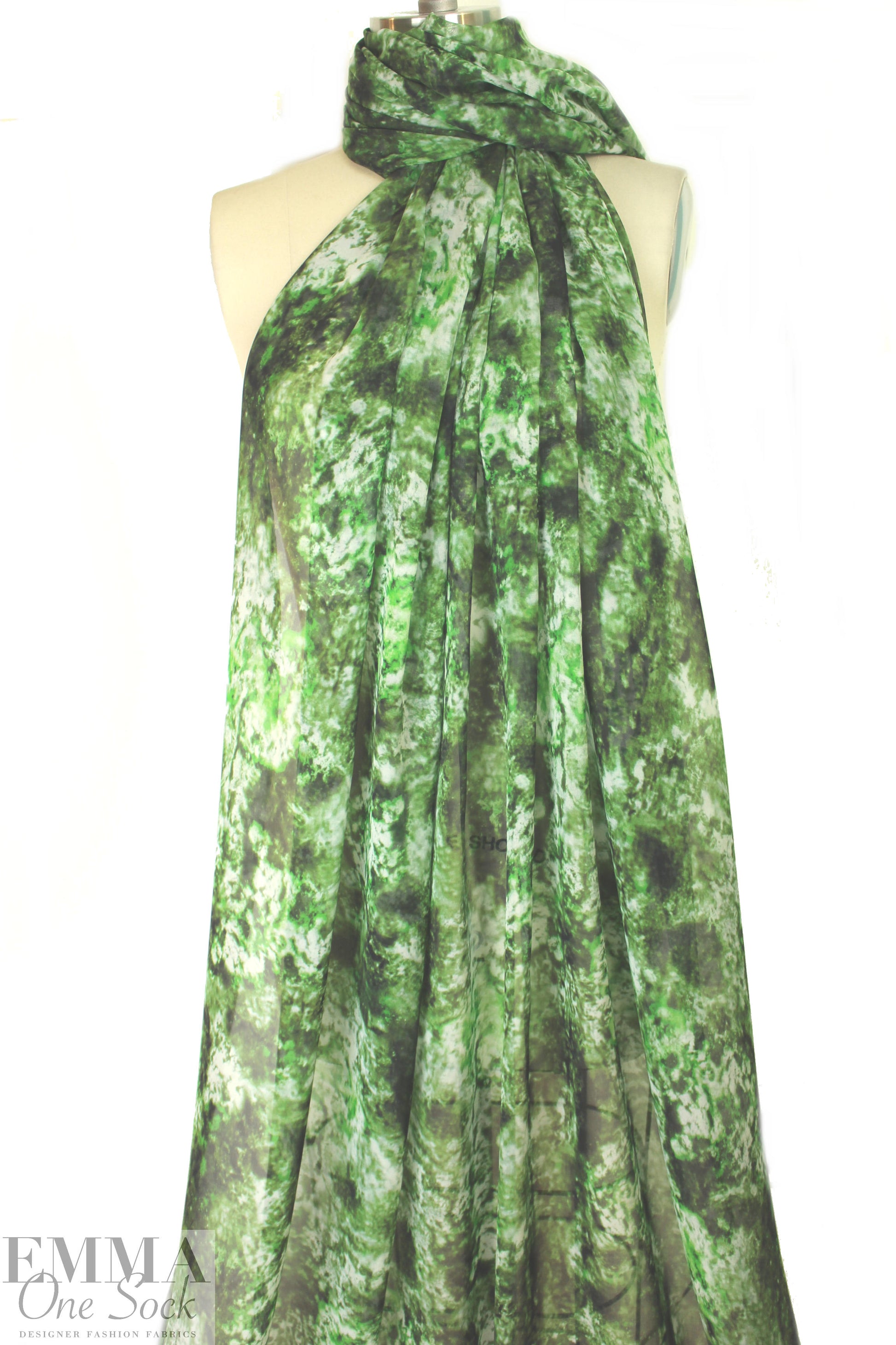 CA designer green tones abstract silk chiffon