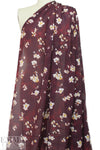 Caroline C0nstas blossoms on burgundy silk satin chiffon .875 yds