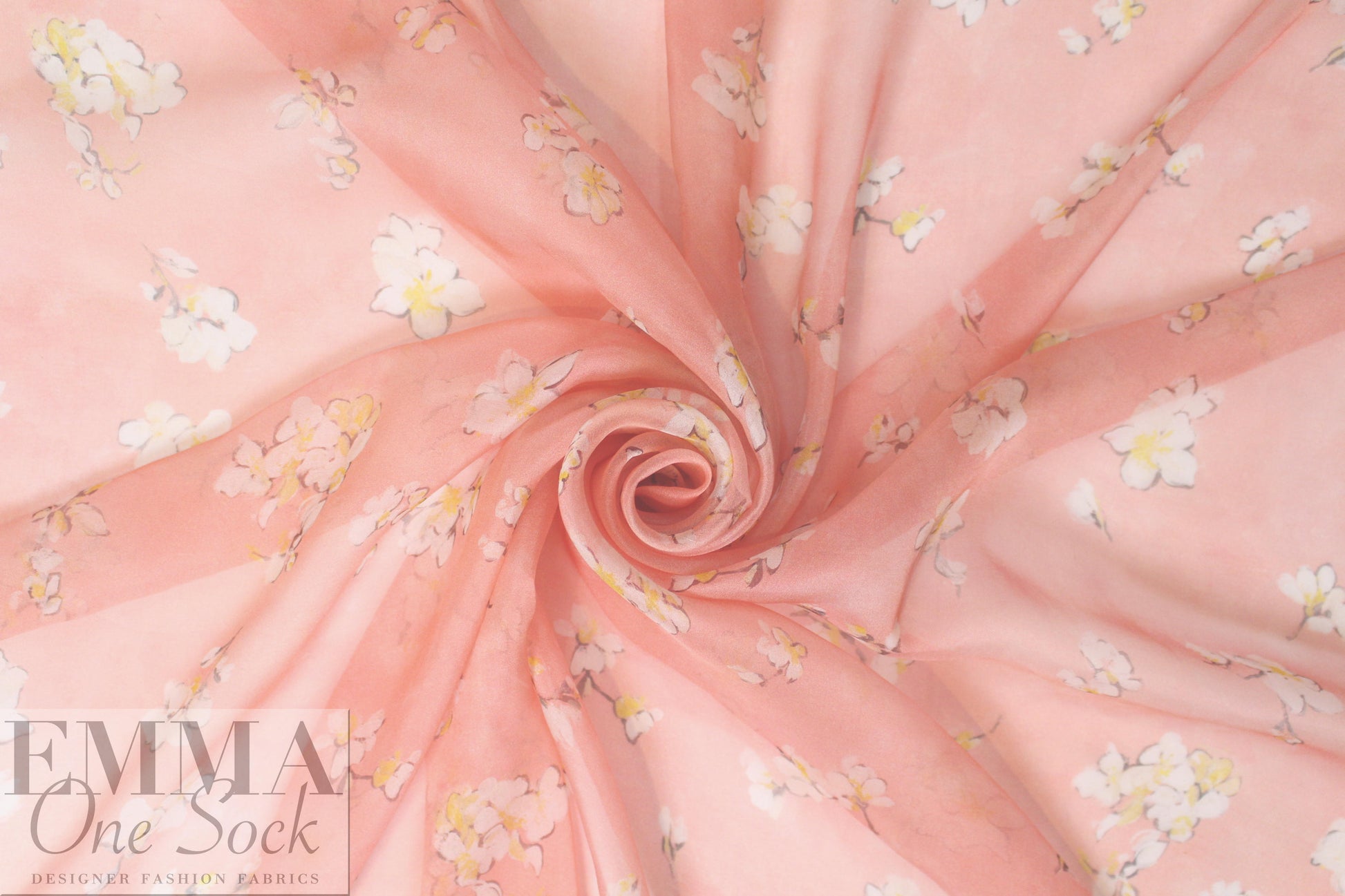 Caroline C0nstas peachy pink blossoms silk chiffon 1.25 yds