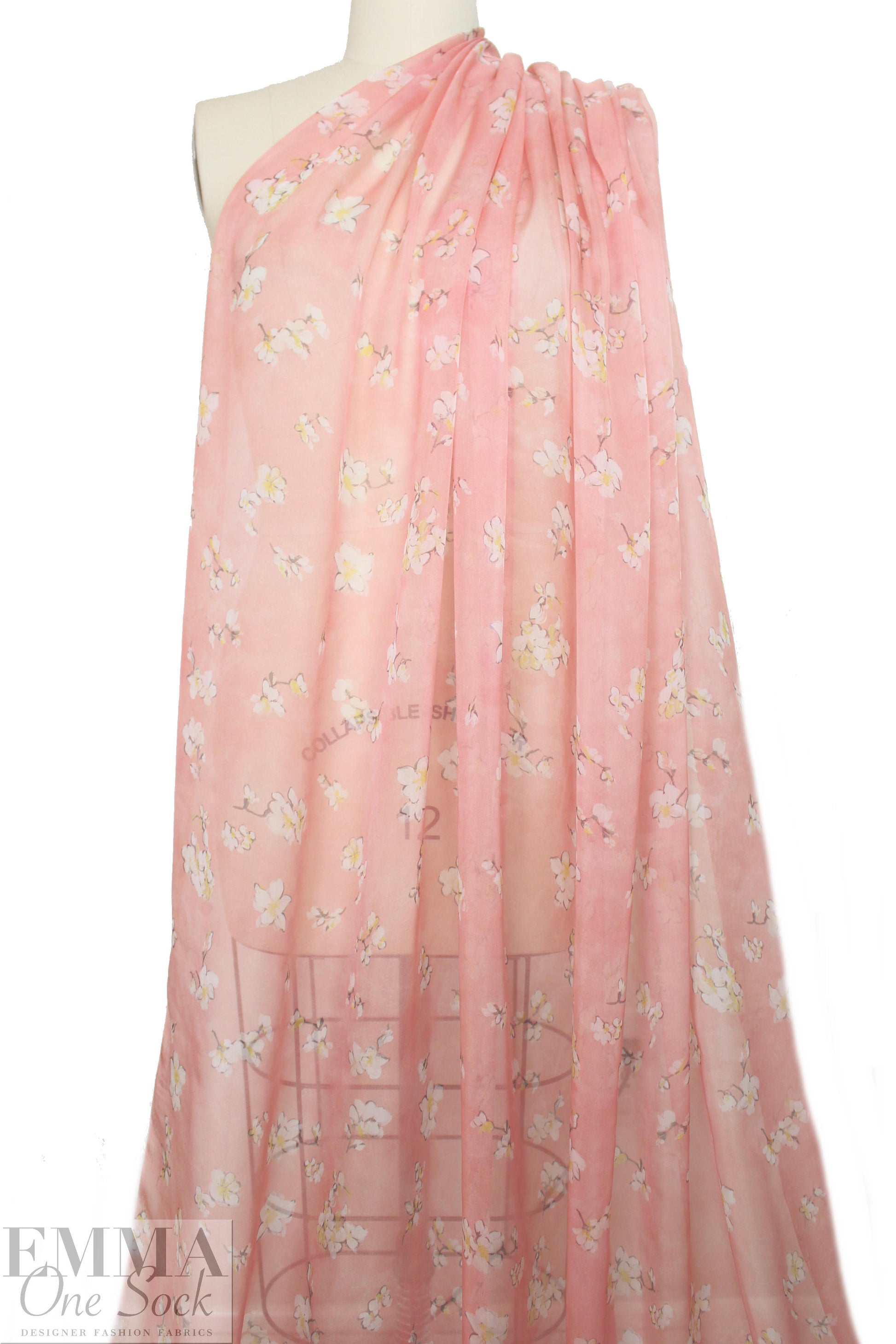 Caroline C0nstas peachy pink blossoms silk chiffon 1.25 yds