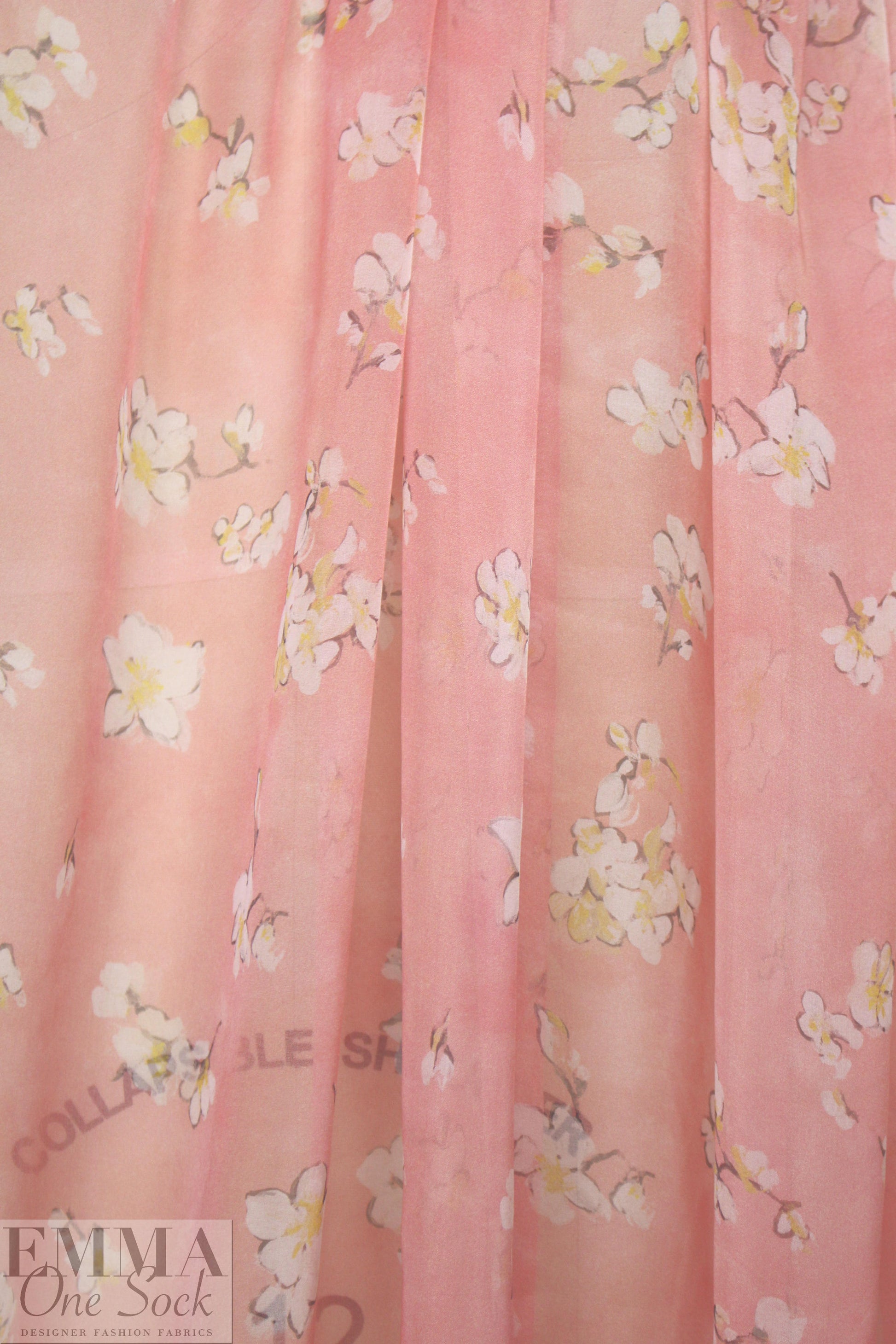 Caroline C0nstas peachy pink blossoms silk chiffon 1.25 yds