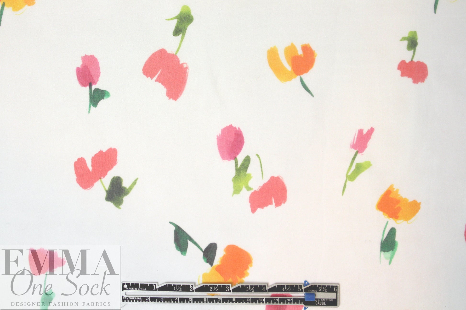 Caroline C0nstas little flowers on white silk chiffon 1.33 yd