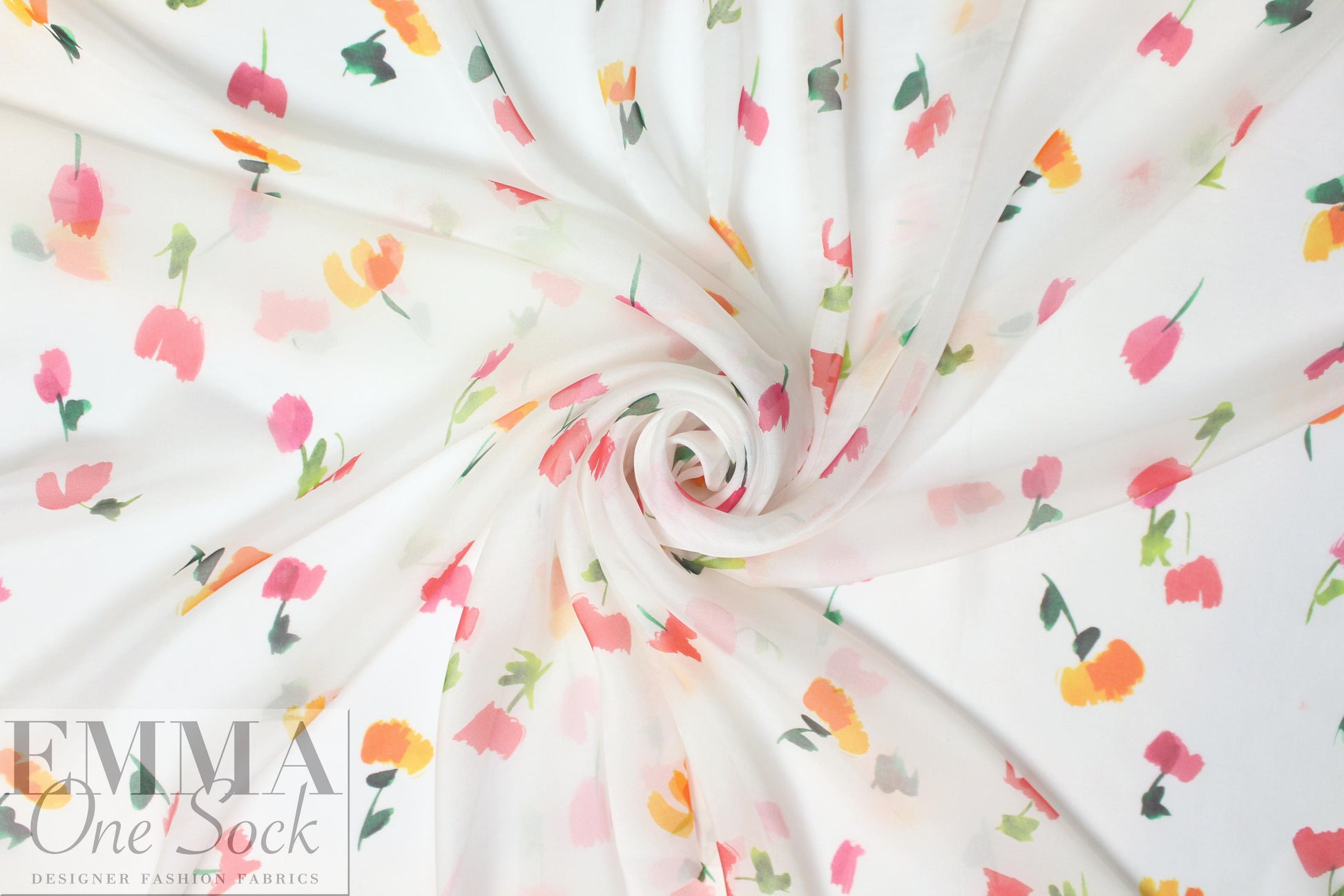 Caroline C0nstas little flowers on white silk chiffon