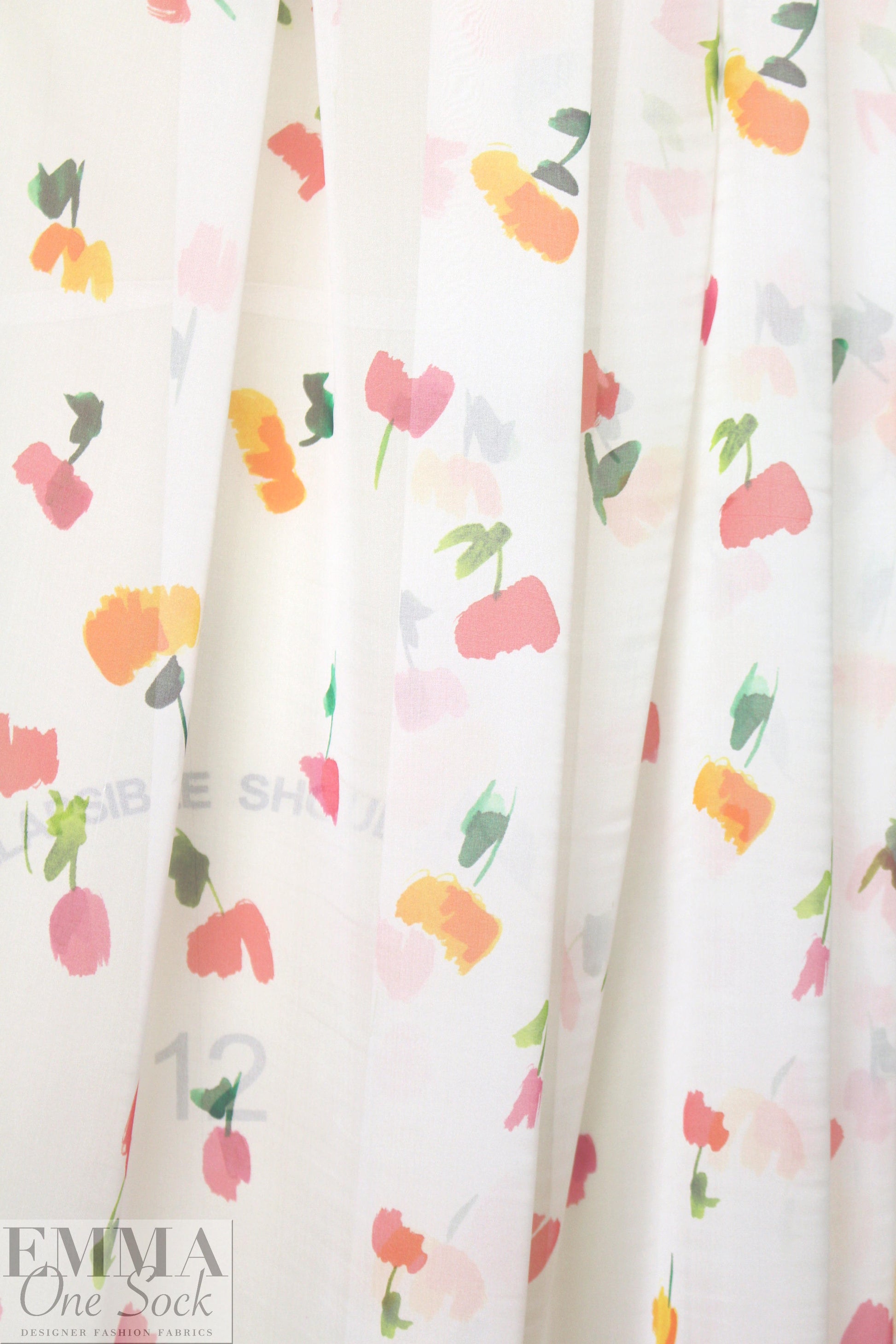 Caroline C0nstas little flowers on white silk chiffon 1.33 yd