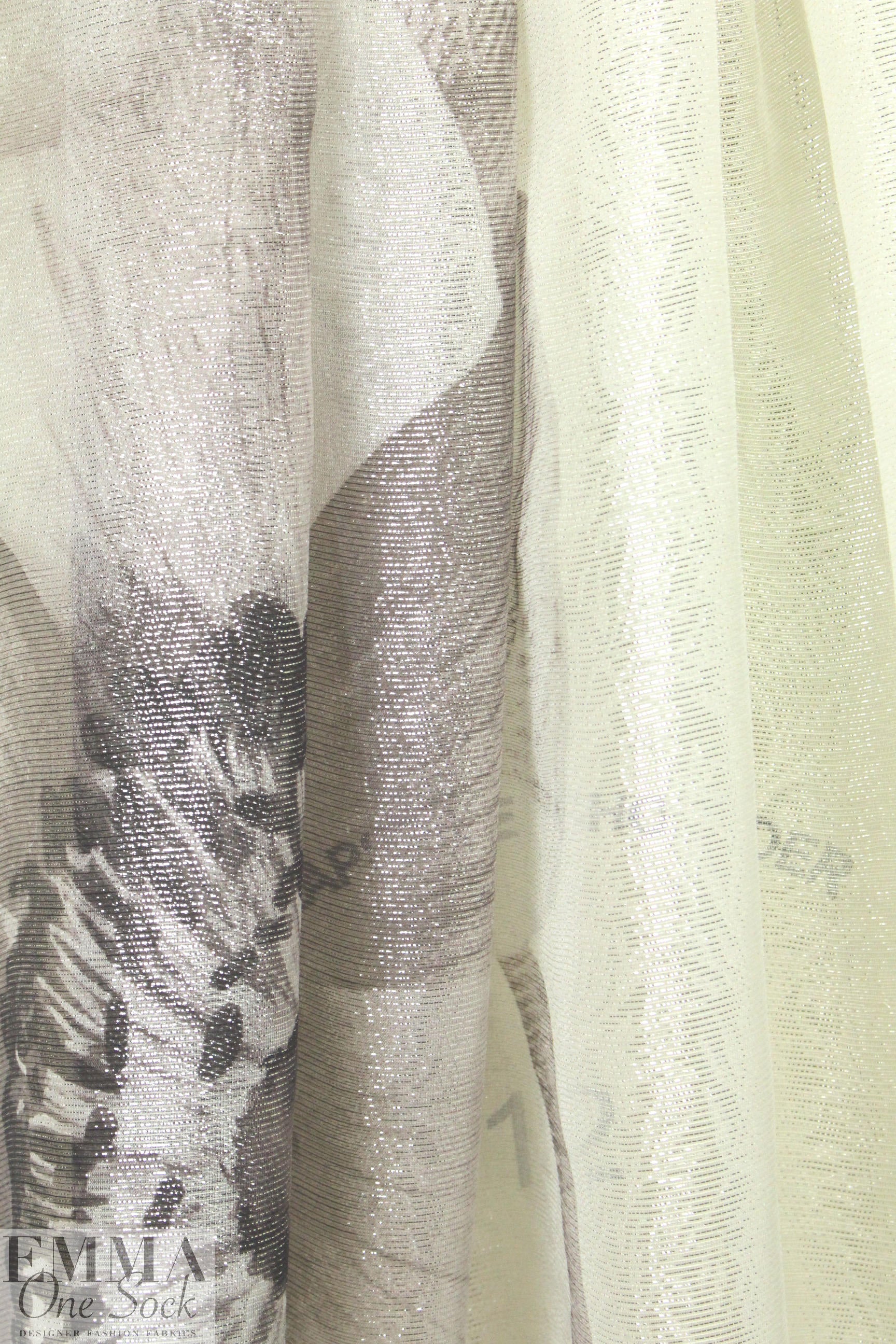 Carmen Marc Va1vo silver flower metallic silk sheer