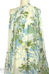 Italian olive/dusty blue abstract stretch silk chiffon
