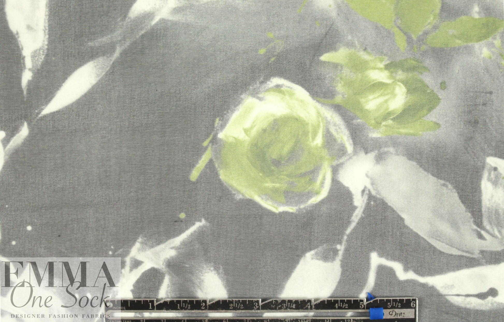 Italian green/gray floral abstract silk chiffon