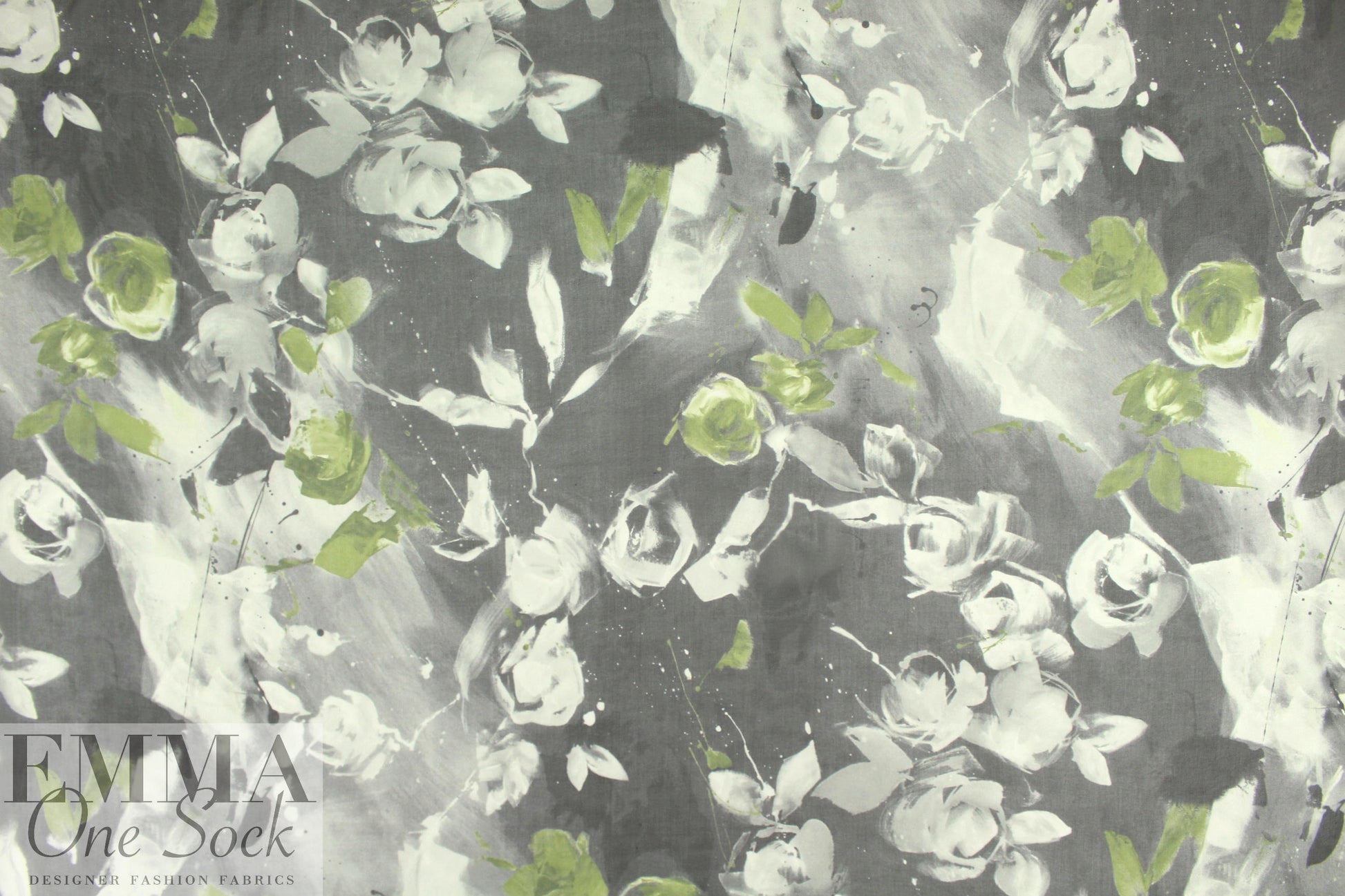 Italian green/gray floral abstract silk chiffon