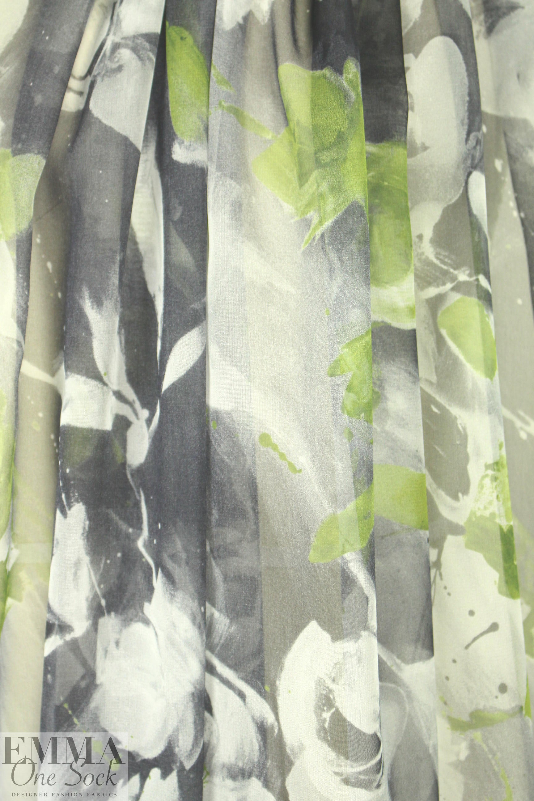 Italian green/gray floral abstract silk chiffon