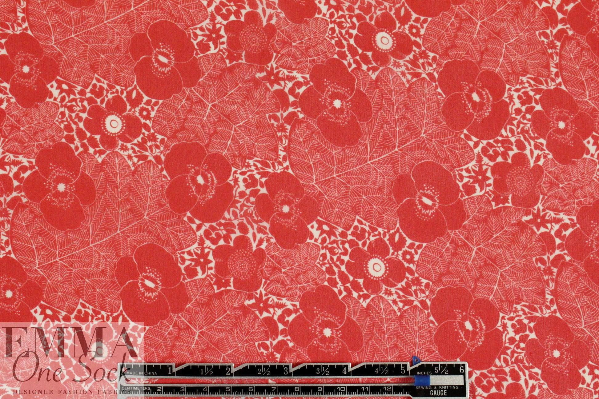 Italian intricate red floral silk chiffon