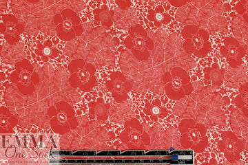 Italian intricate red floral silk chiffon 2 yd