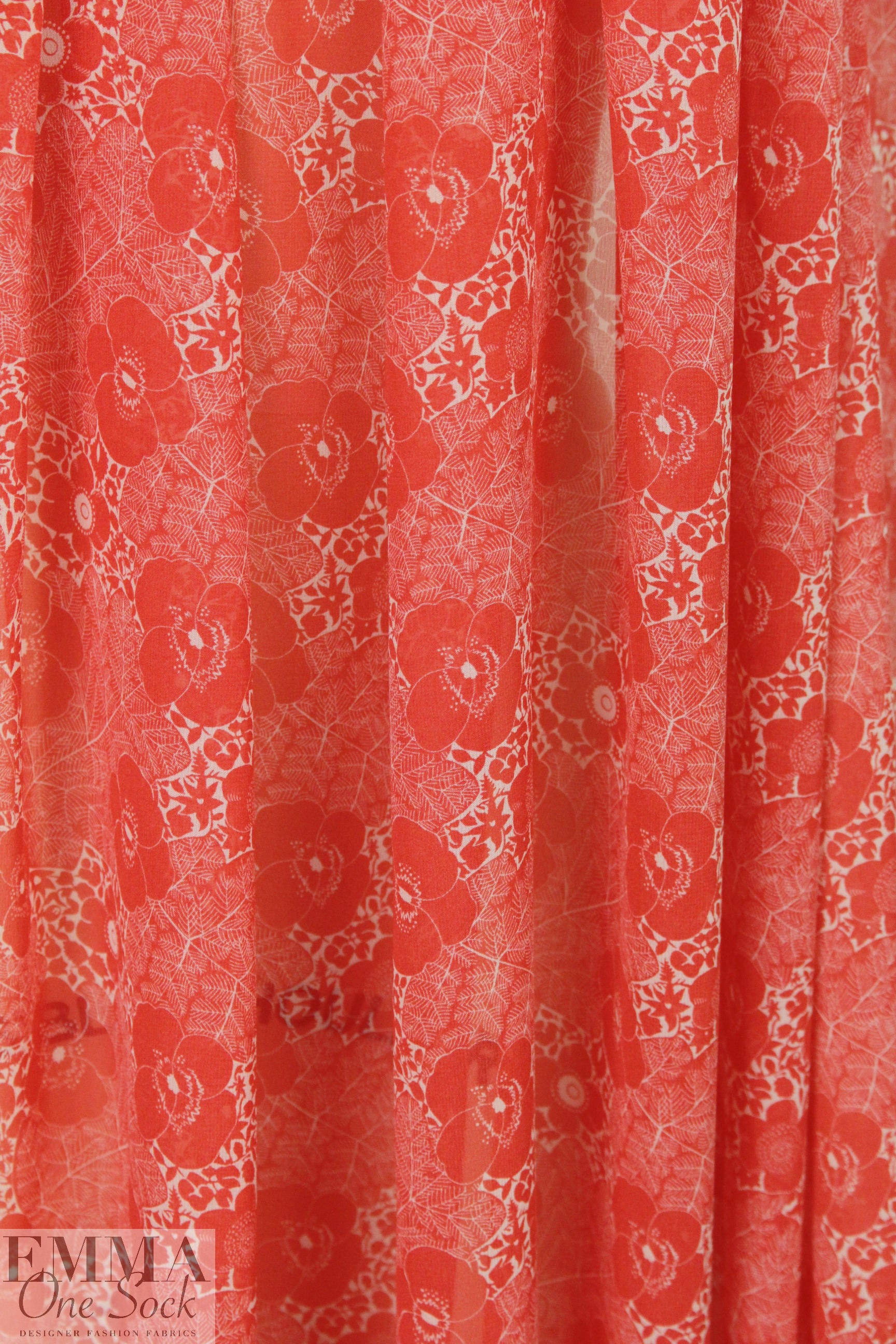 Italian intricate red floral silk chiffon