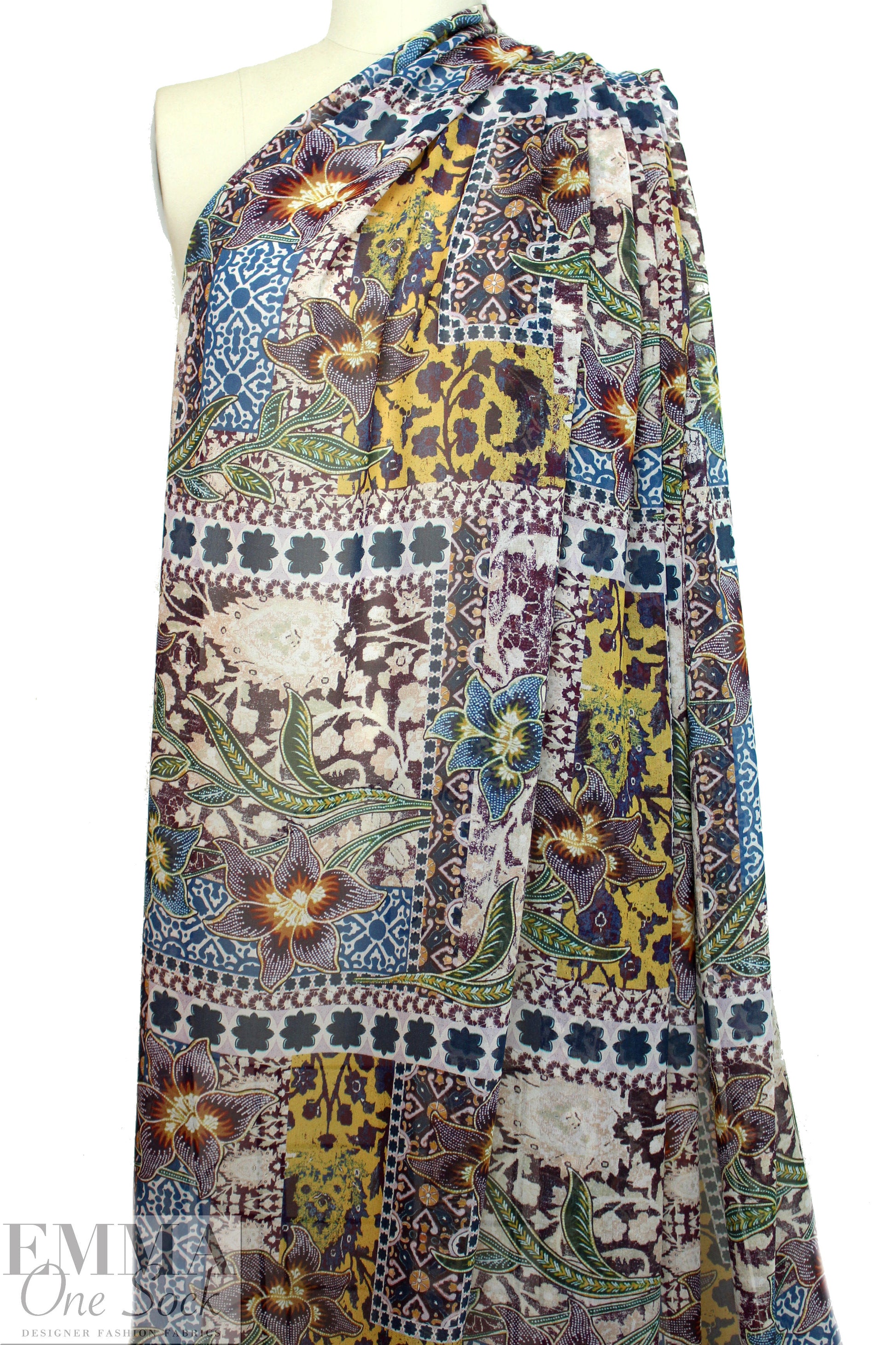 Italian decorative floral montage print silk chiffon