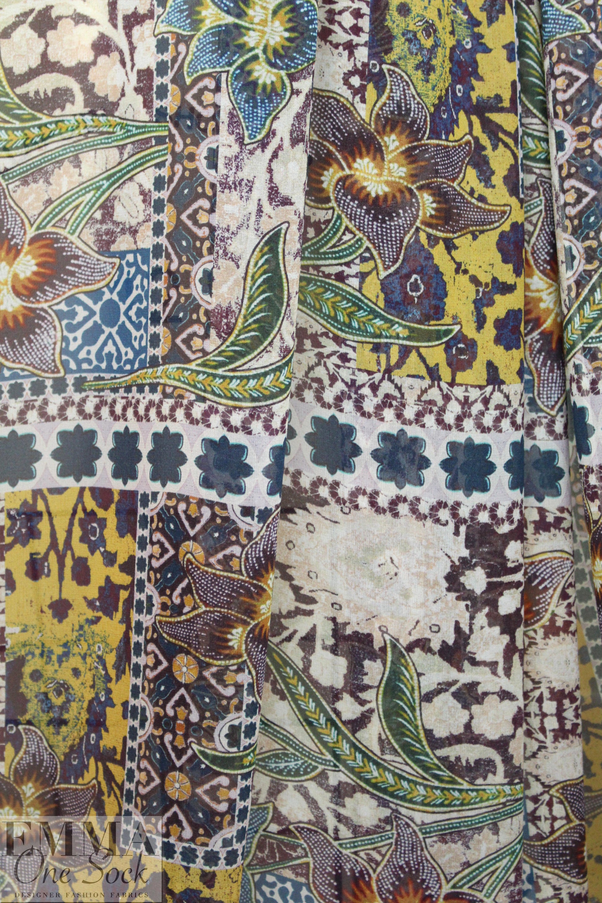 Italian decorative floral montage print silk chiffon