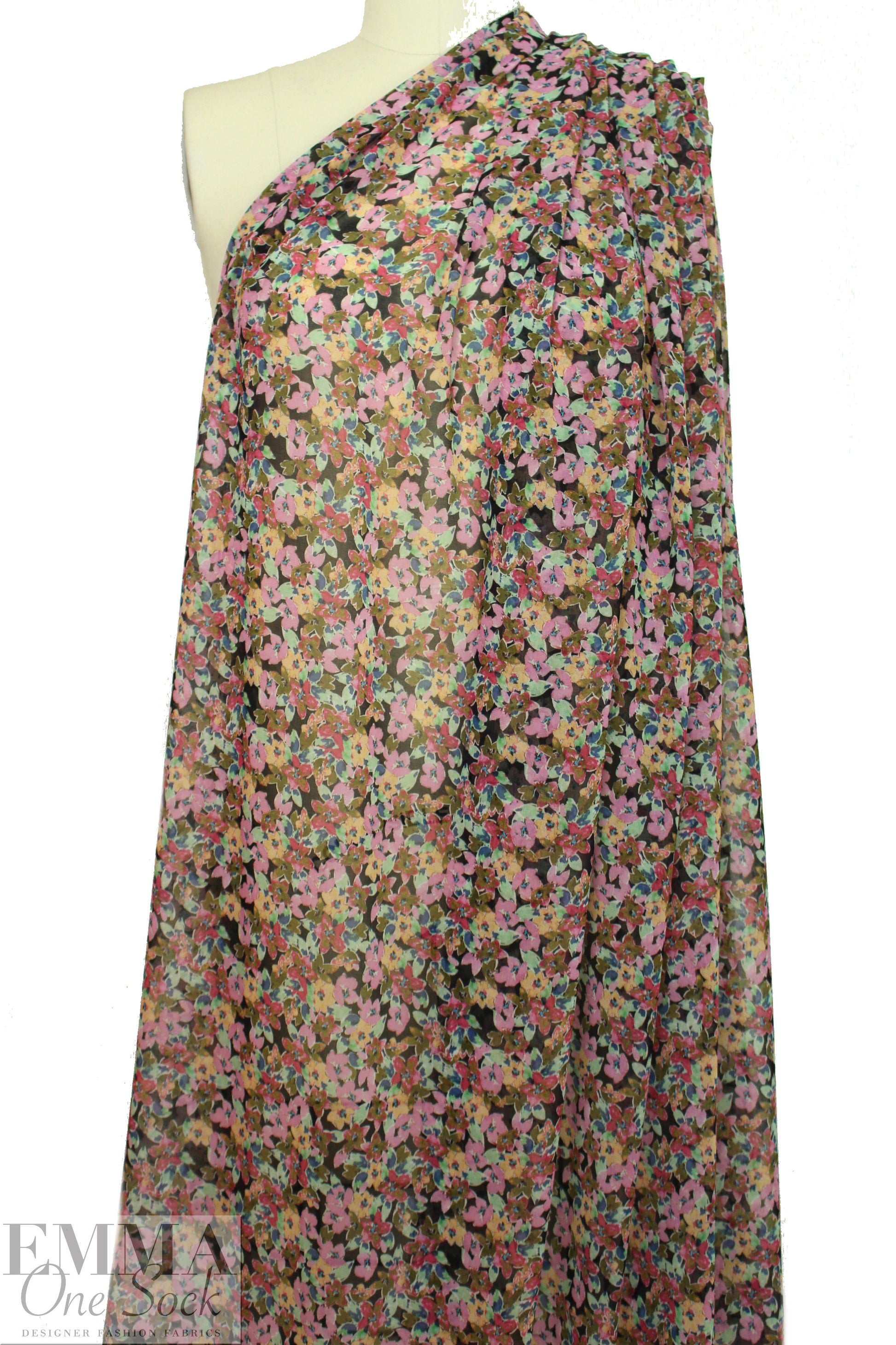 NY designer 'dainty flowers' print polysilk chiffon