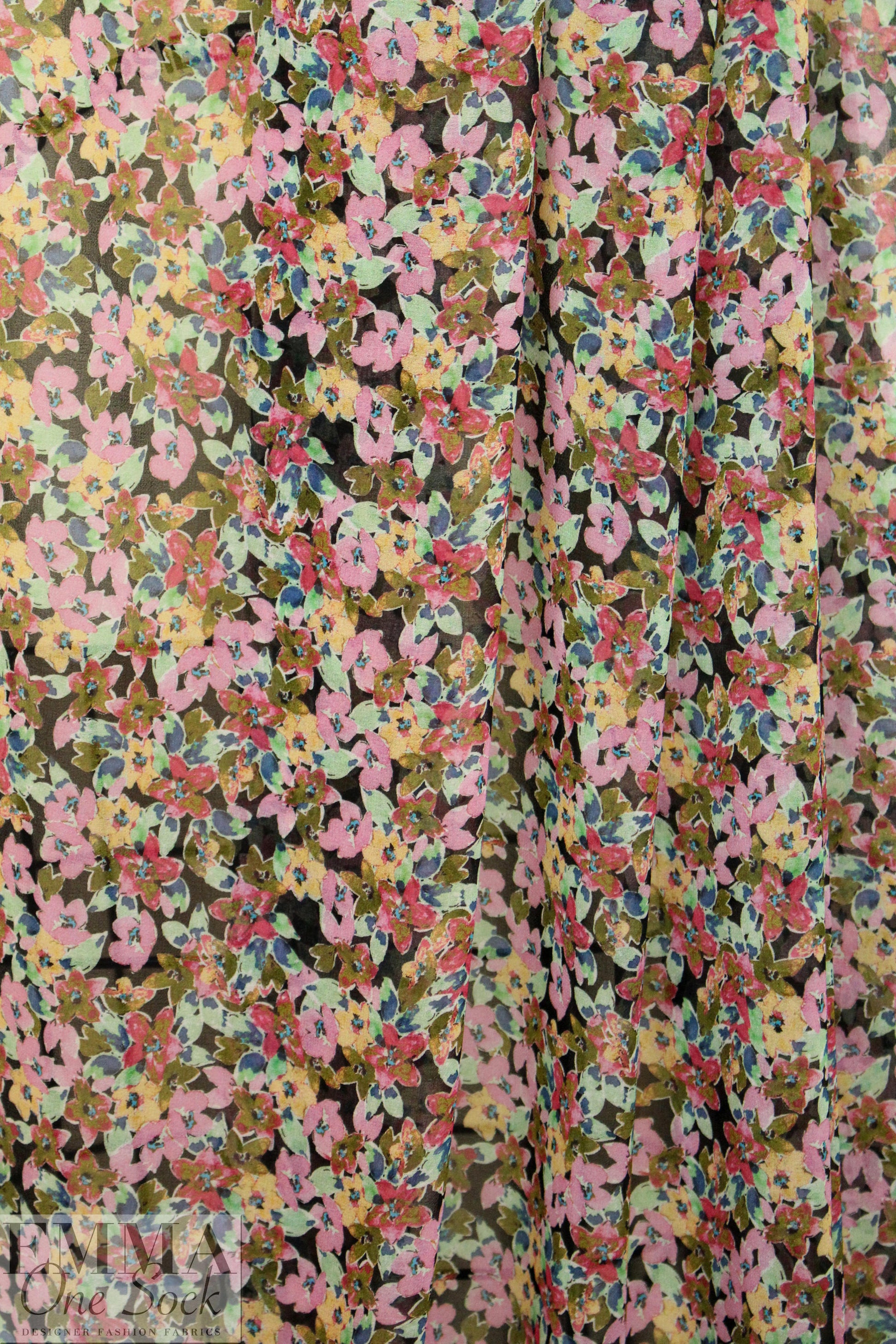 NY designer 'dainty flowers' print polysilk chiffon