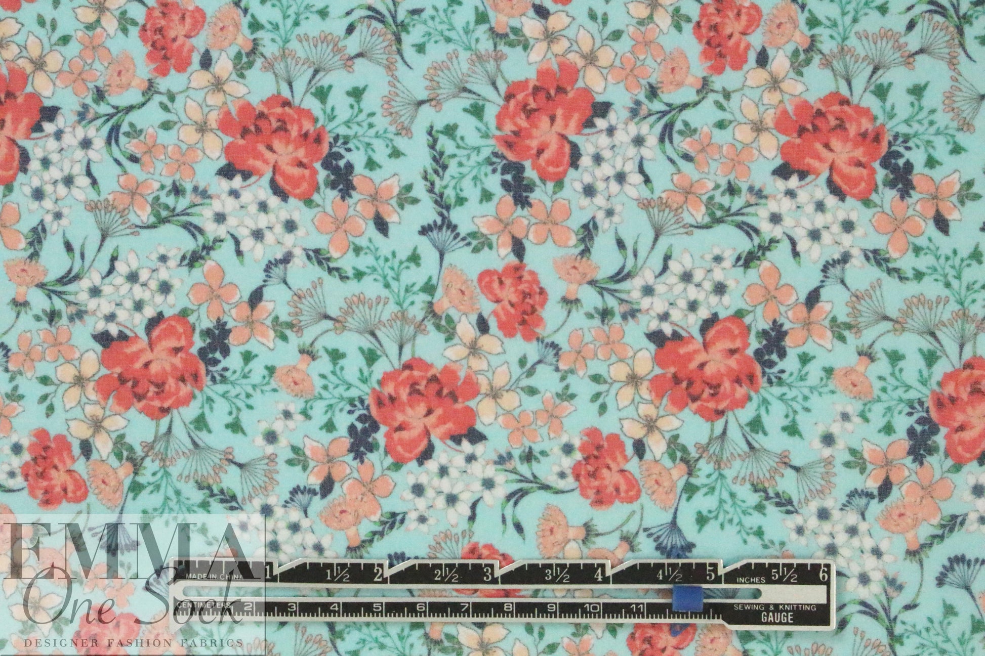 NY designer minty floral print polysilk chiffon