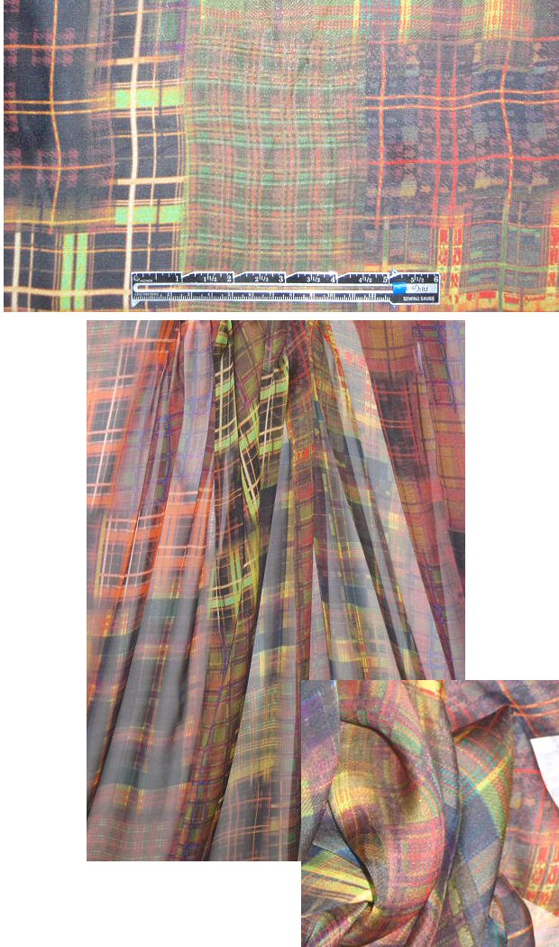 0scar Italian plaid montage print silk chiffon .75 yds