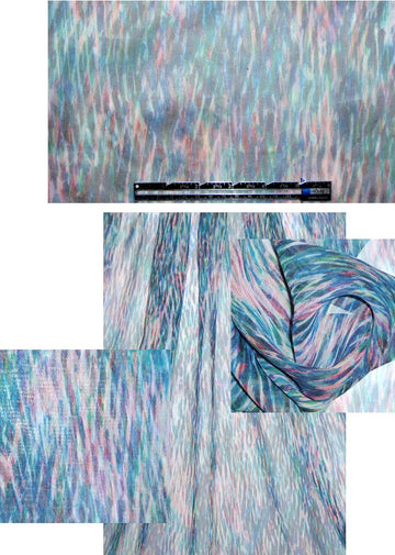 Sun0 fuschia/blue 'rain wall' print silk chiffon 1.5 yd