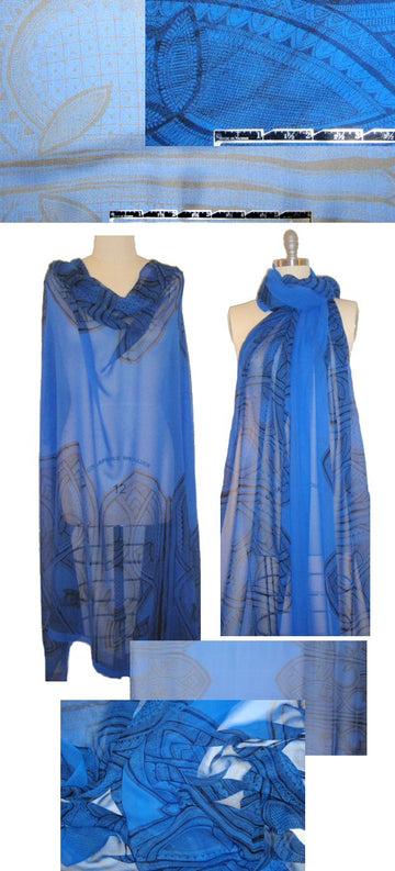 Italian black/royal scallop border print silk chiffon