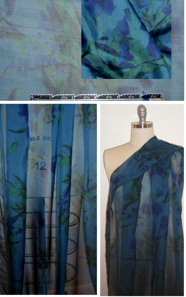 NY designer indigo floral silk chiffon