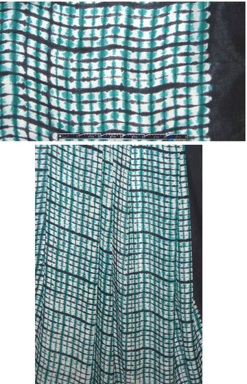 NY designer teal/black grid border silk chiffon 1.25 yds