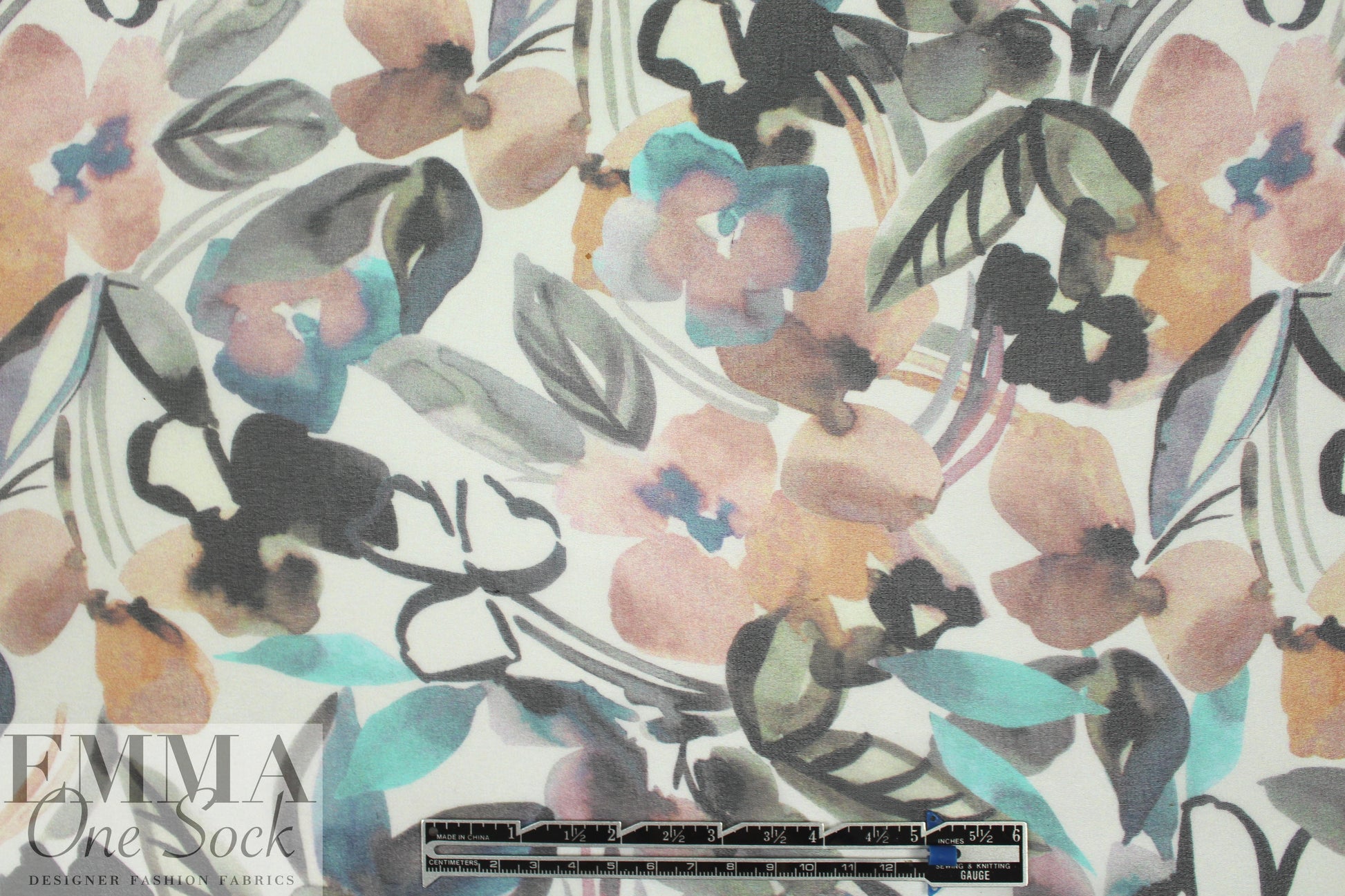 NY designer silk chiffon - painted flowers