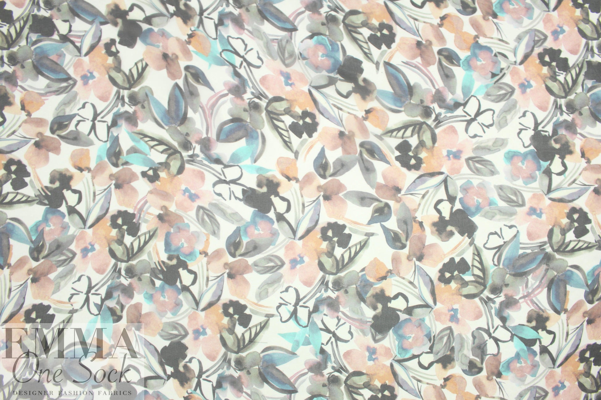 NY designer silk chiffon - painted flowers