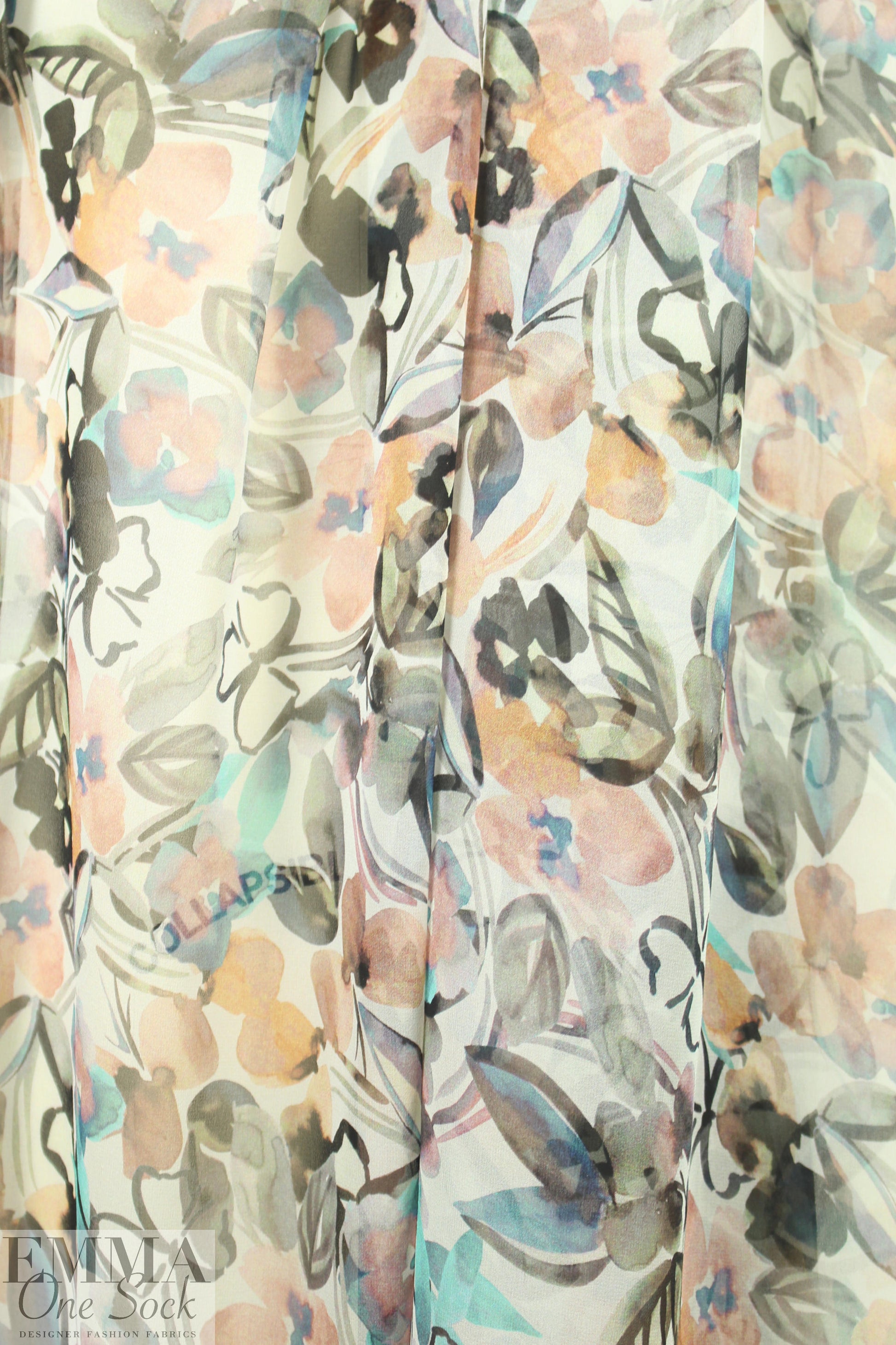 NY designer silk chiffon - painted flowers